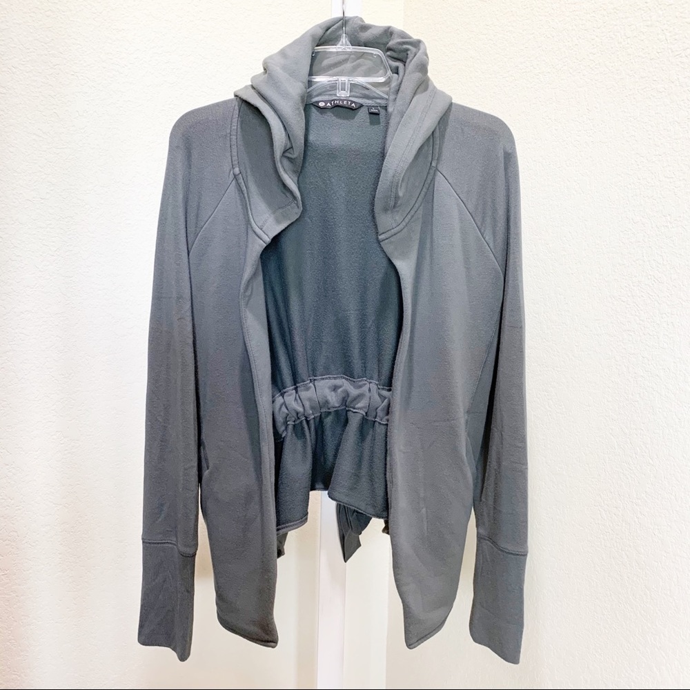 Athleta Gray Open Front Hooded Fleece Jacket